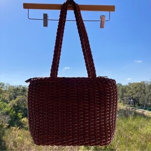 GENUINE LEATHER HANDMADE ITALY Chic BAG in Rich Brown Retro Vintage Style